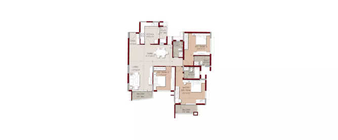 Puravankara Swanlake Kelambakkam - Floor plan 3 BHK 1800 Sq.ft