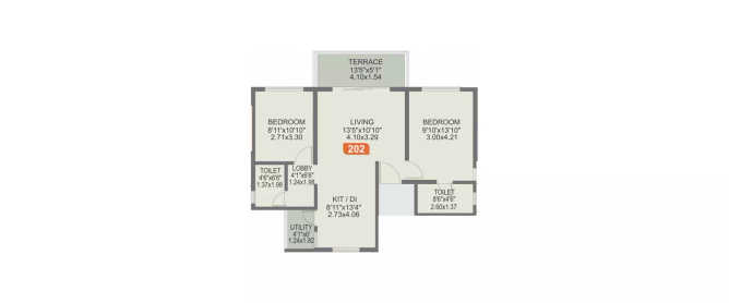 Rohan Ishan Bavdhan - Floor plan 2 BHK 958 Sq.ft