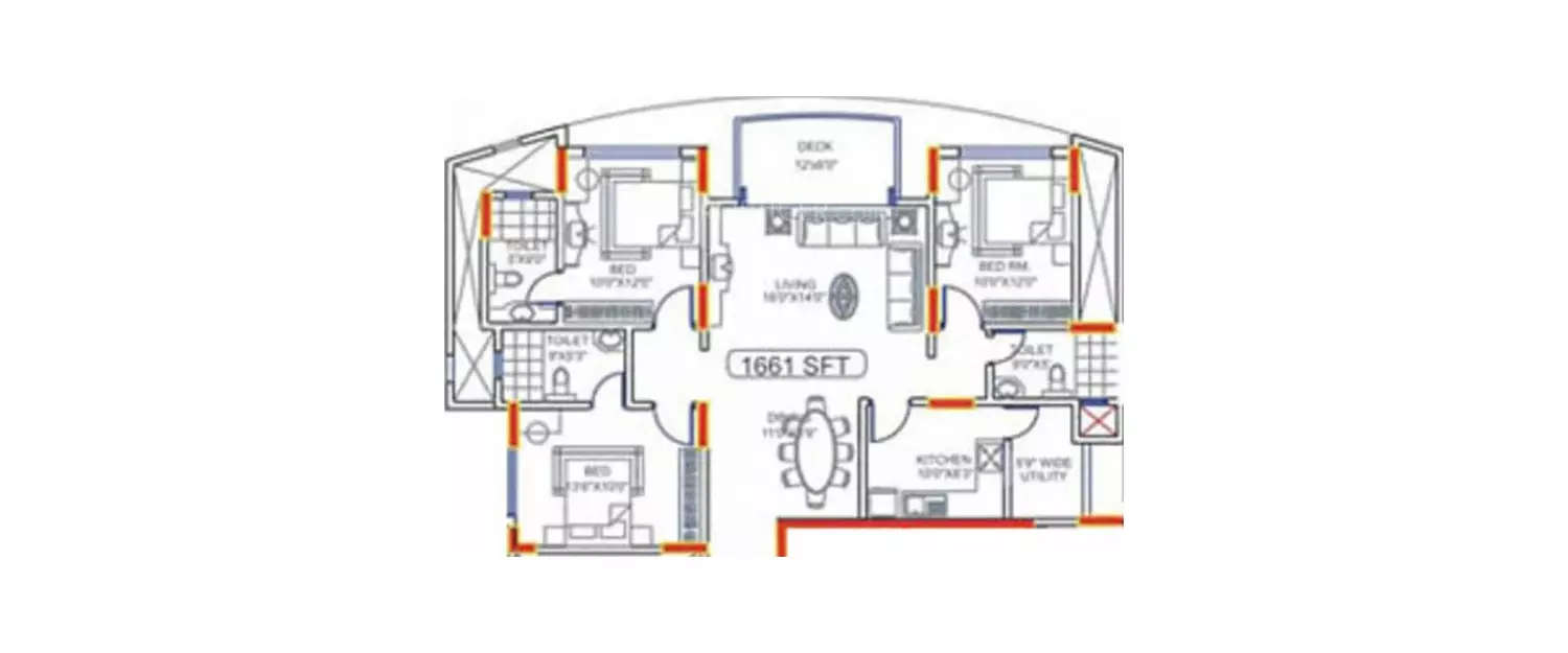 Floor plan for 3 BHK