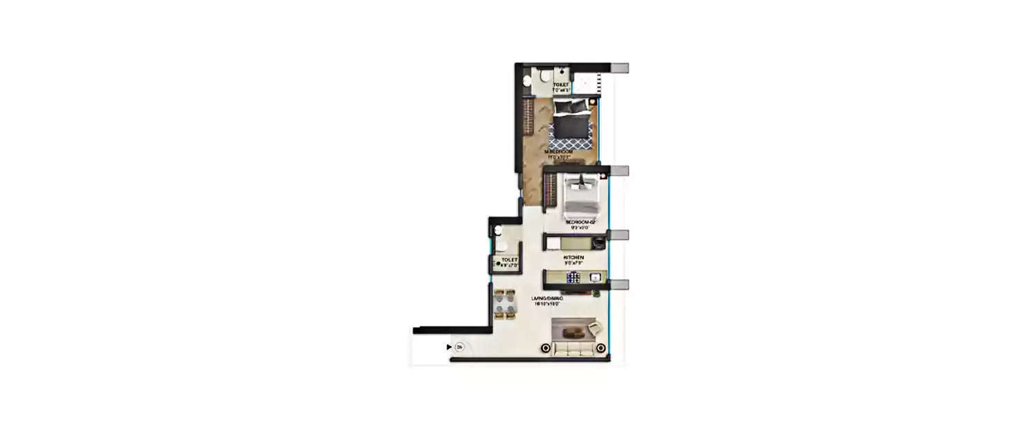 Floor plan for 2 BHK