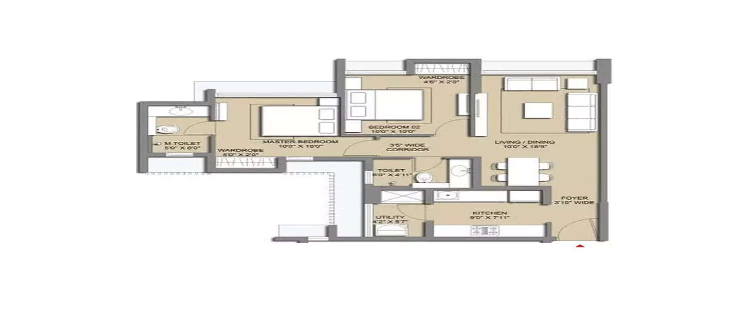 Floor plan for 2 BHK