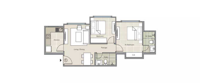 Hiranandani Barca Ghodbunder Road - Floor plan 2 BHK 555 Sq.ft