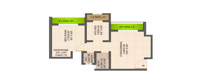 Raunak Bonus City Ghodbunder Road - Floor plan 1 BHK 424 Sq.ft