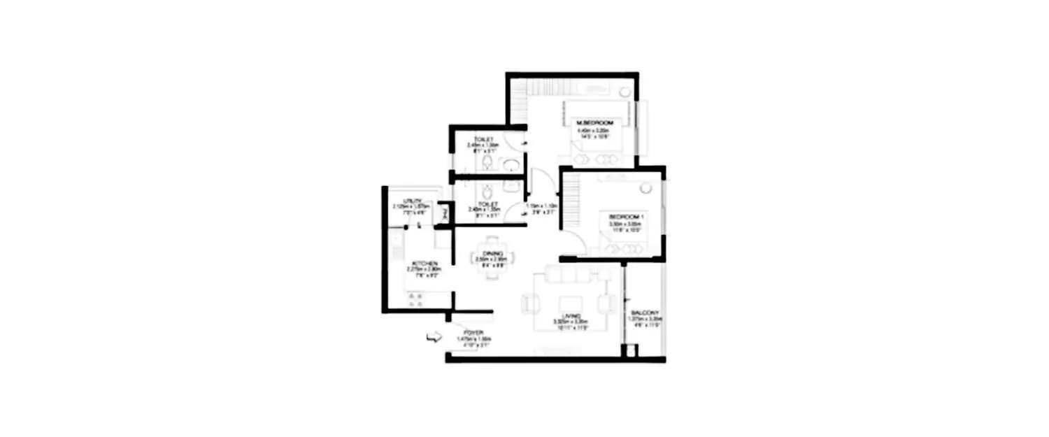 Floor plan for 2 BHK