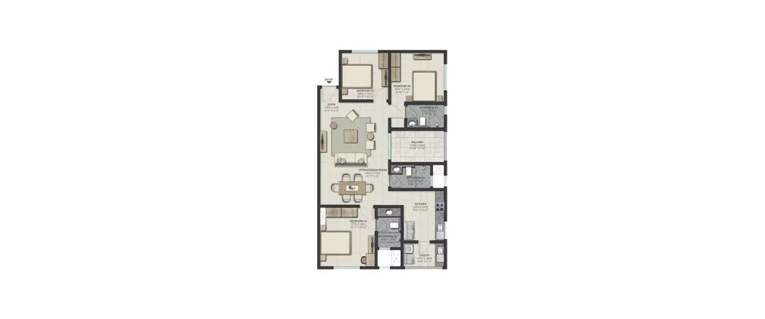 Floor plan for 3 BHK