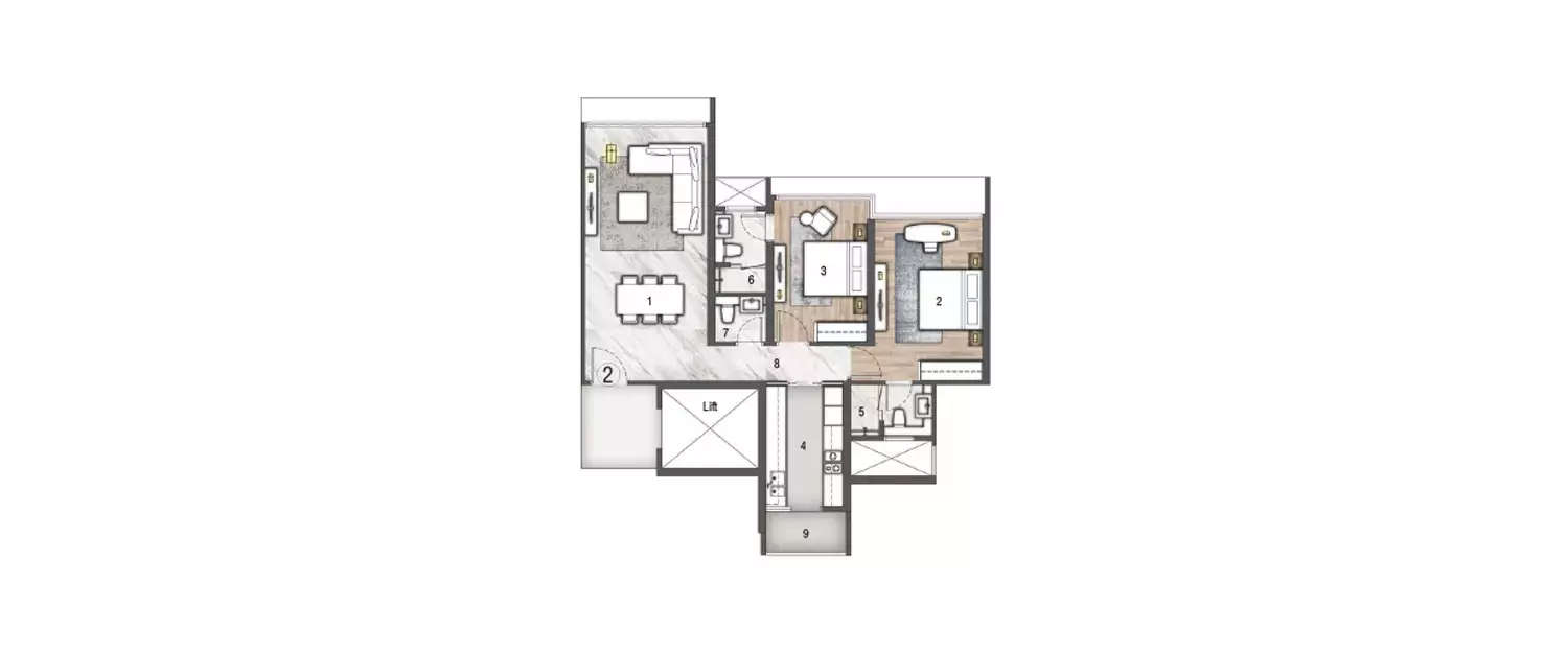 Floor plan for 2 BHK