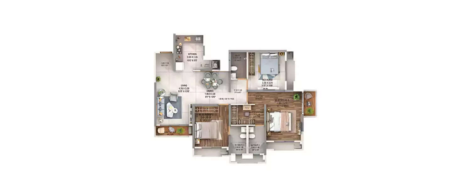Floor plan for 3 BHK
