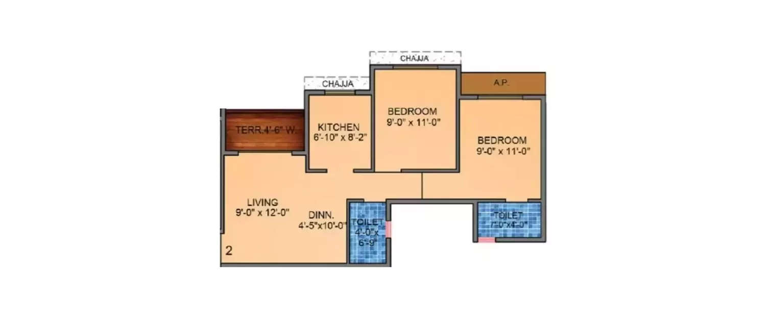 Floor plan for 2 BHK