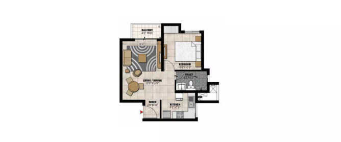 Prestige Willow Tree Yelahanka - Floor plan 1 BHK 438 Sq.ft