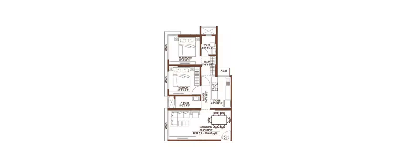 Floor plan for 2 BHK