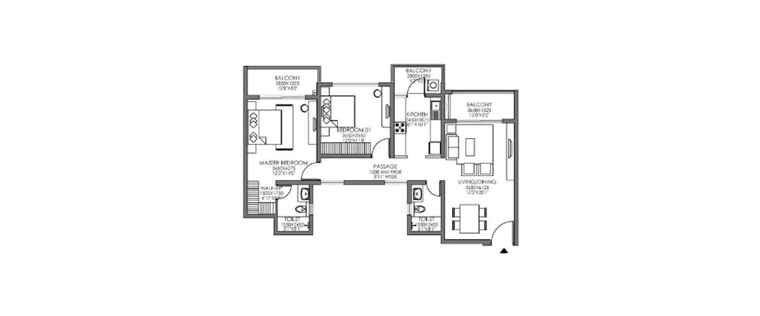 Floor plan for 2 BHK