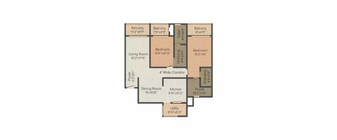 Paranjape Wind Fields Hebbal - Floor plan 2 BHK 763 Sq.ft