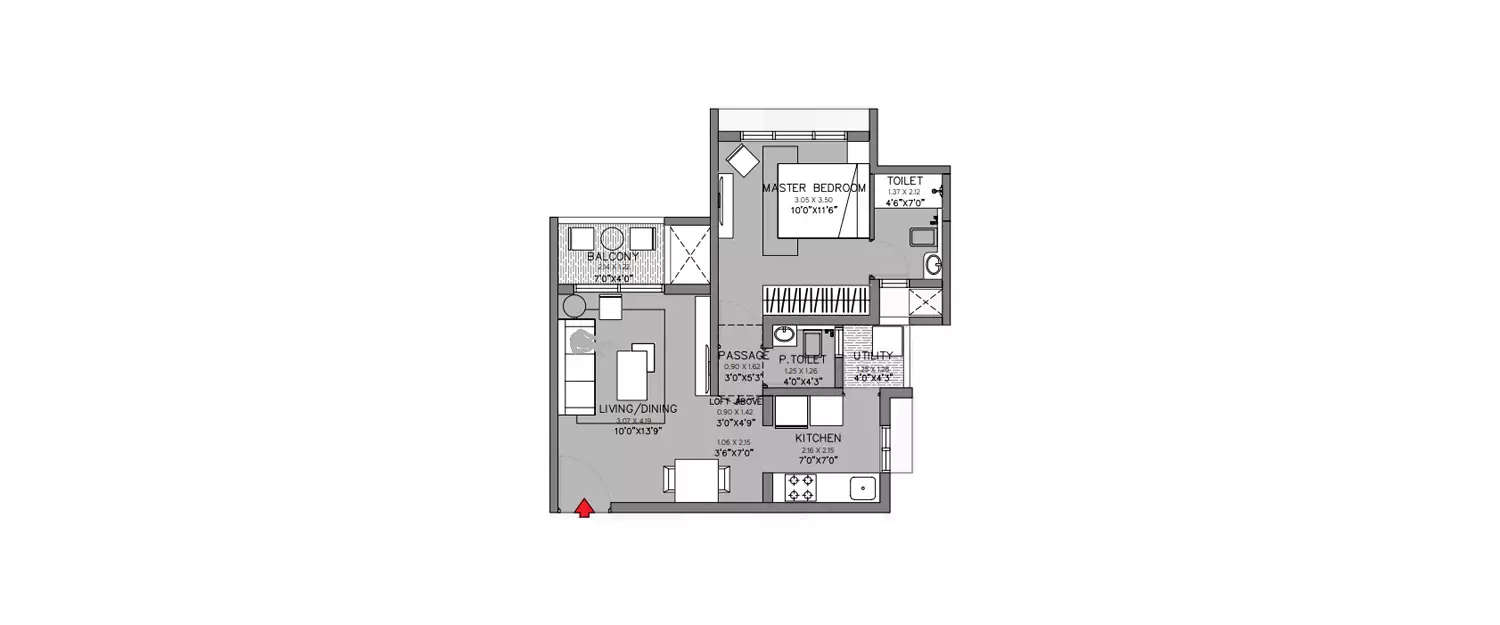Floor plan for 1 BHK