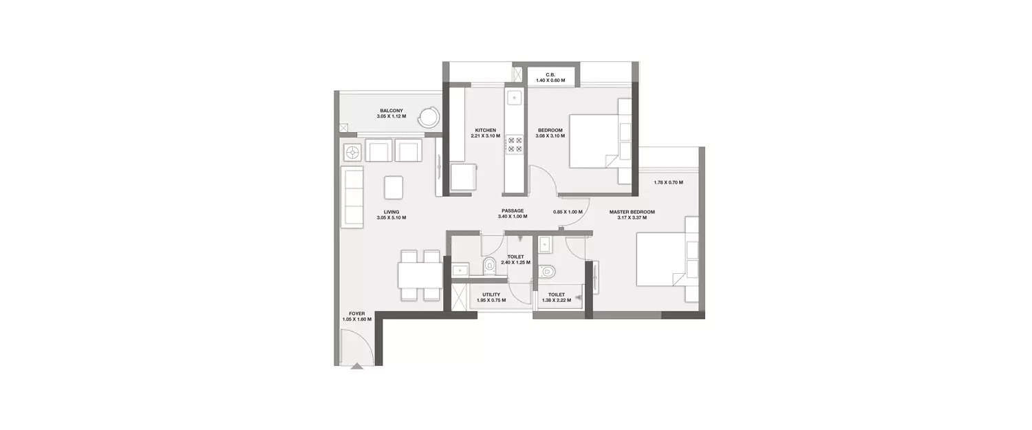 Floor plan for 2 BHK