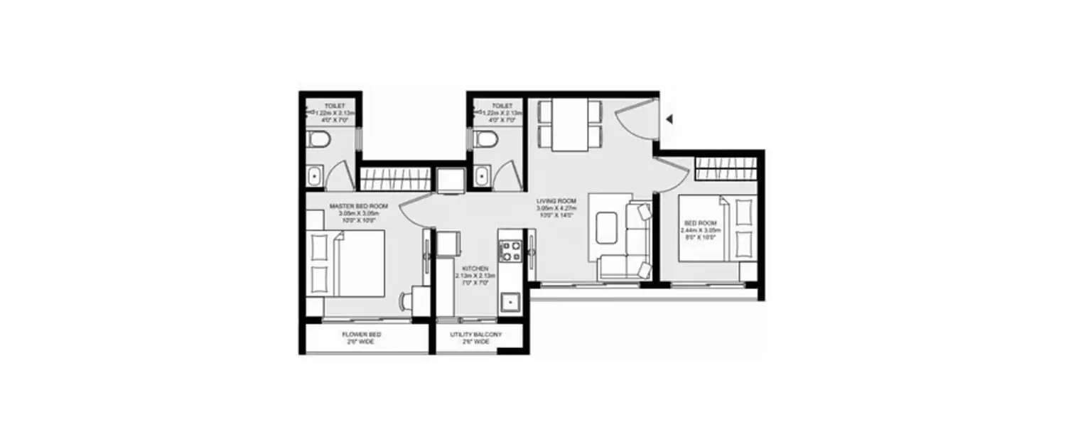 Floor plan for 2 BHK