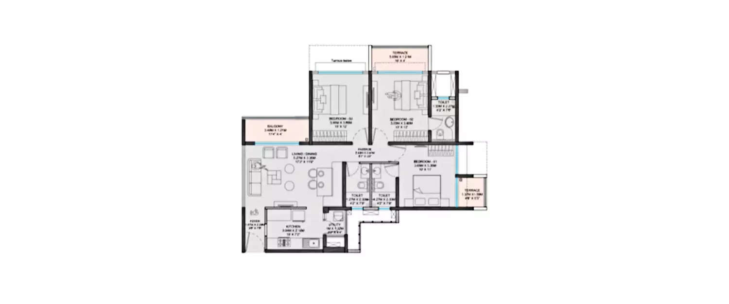 Floor plan for 3 BHK