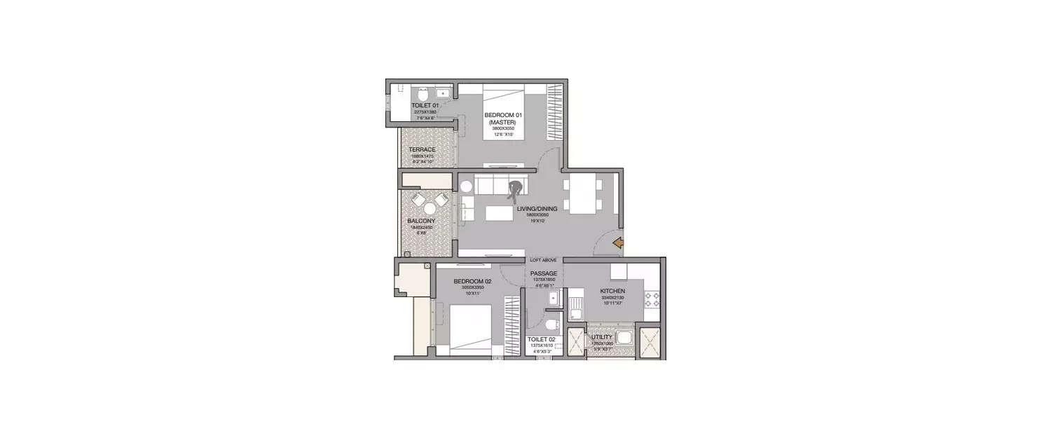 Floor plan for 2 BHK
