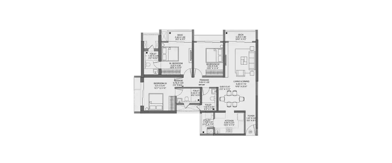 3 BHK Apartment 1064 Sq.ft