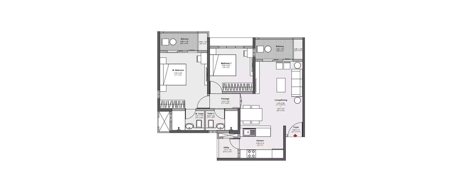 Floor plan for 2 BHK