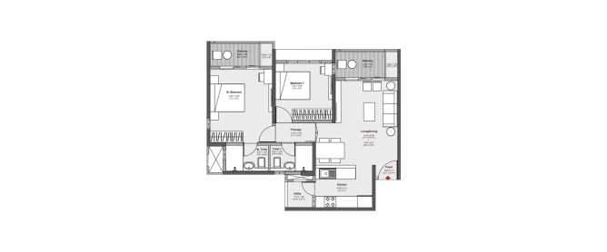 Godrej Serene Mamurdi - Floor plan 2 BHK 746 Sq.ft