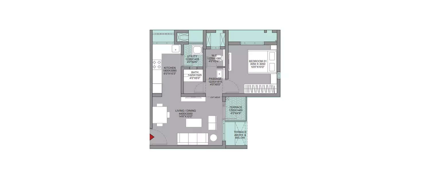 Floor plan for 1 BHK
