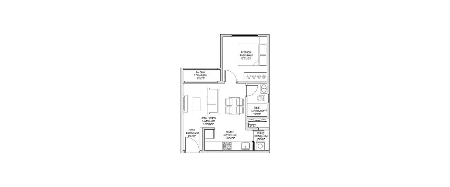 Floor plan for 1 BHK