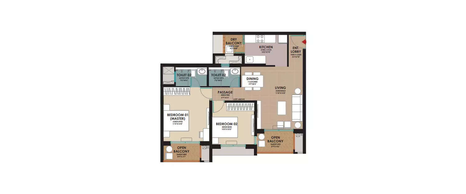 Floor plan for 2 BHK