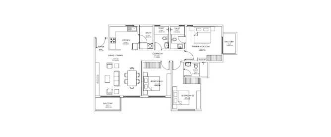 Godrej 24 Doddakannelli - Floor plan 3 BHK 1046 Sq.ft