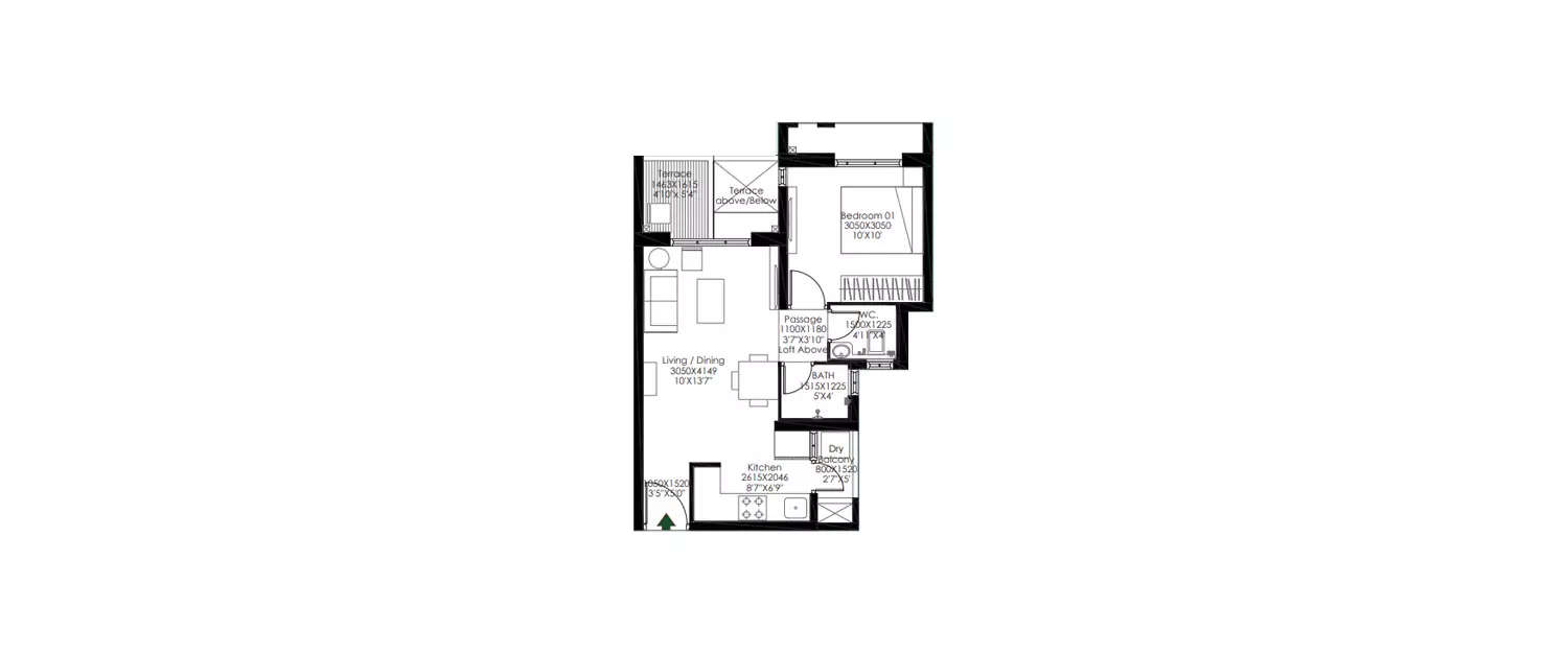 Floor plan for 1 BHK