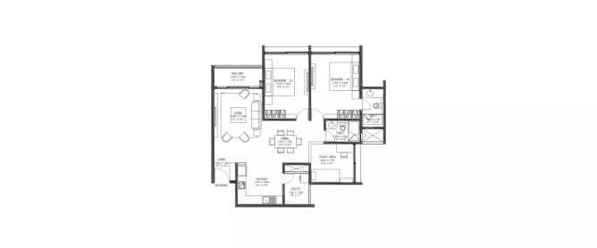 Godrej Reflections Haralur - Floor plan 3 BHK 1110 Sq.ft