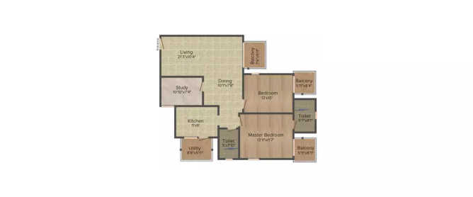 Godrej 101 Sector 79 Gurgaon - Floor plan 2 BHK 1470 Sq.ft
