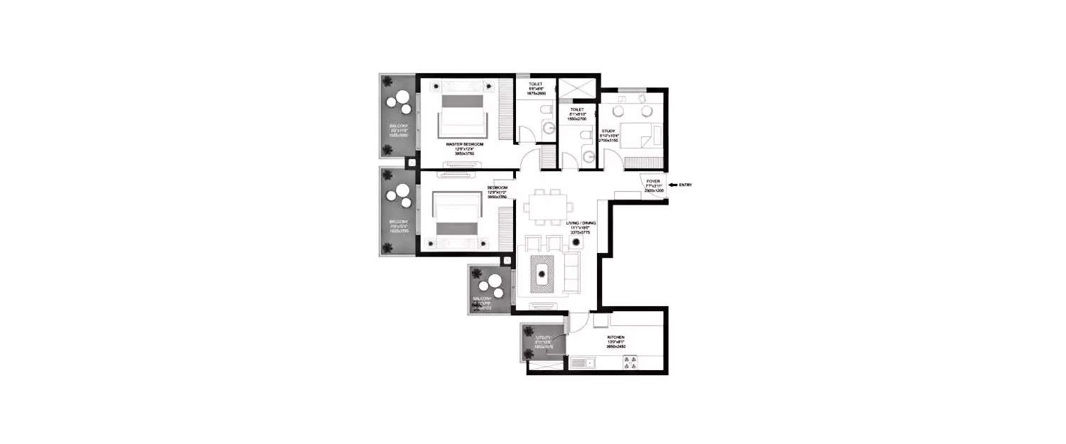 Floor plan for 2 BHK
