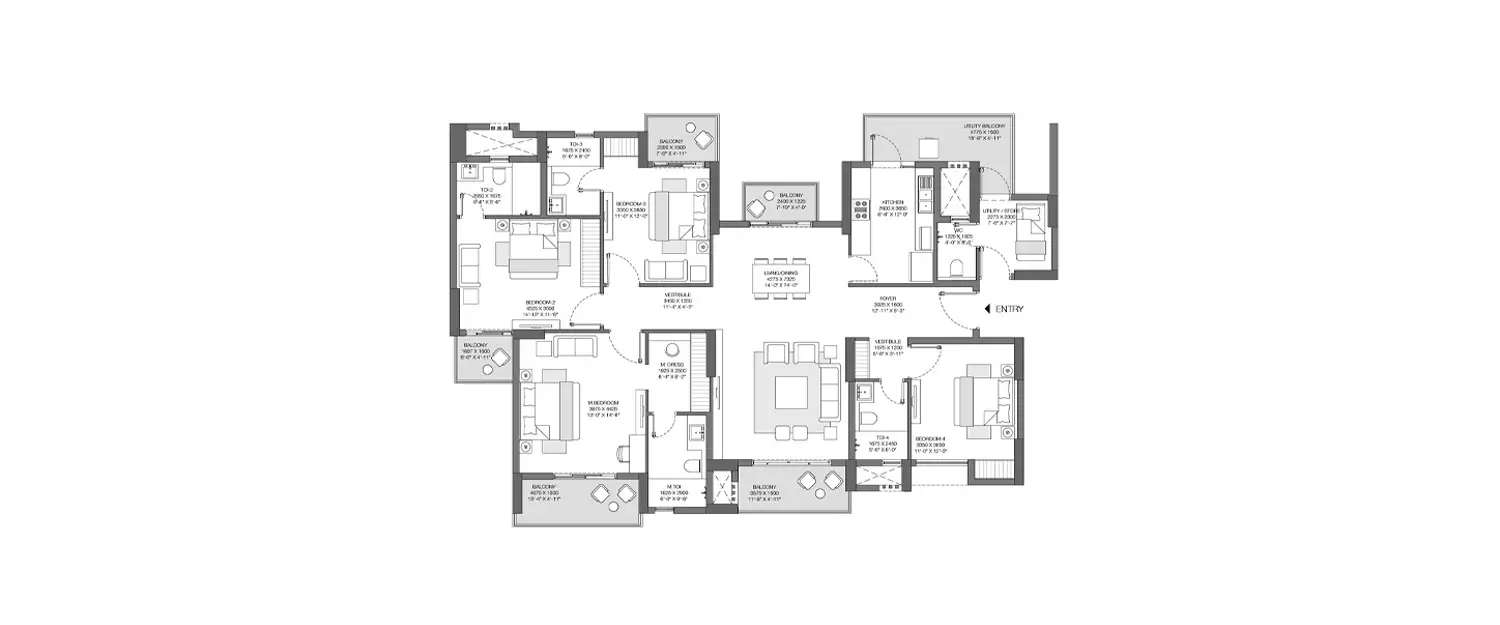 Floor plan for 4 BHK
