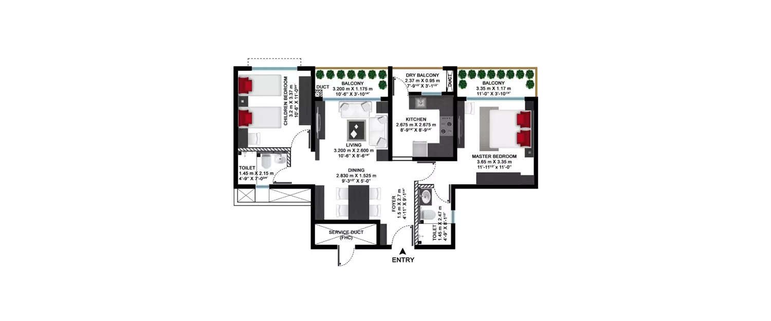 Floor plan for 2 BHK