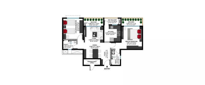 Godrej Palm Grove Chembarambakkam - Floor plan 2 BHK 1203 Sq.ft