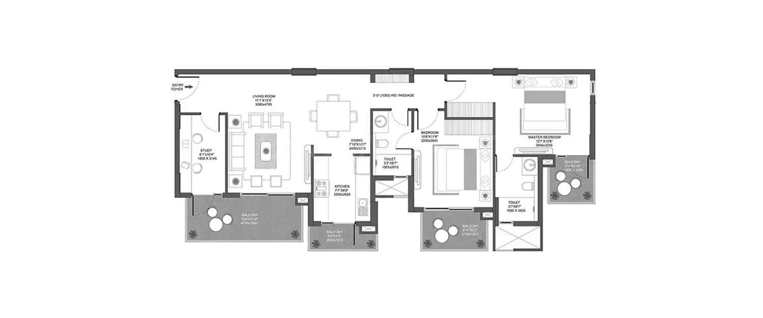Floor plan for 2 BHK