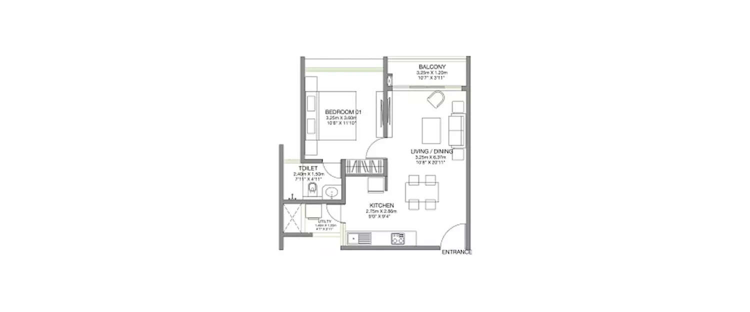 Floor plan for 1 BHK