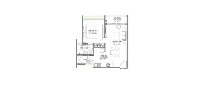 Godrej Lake Gardens Haralur - Floor plan 1 BHK 871 Sq.ft