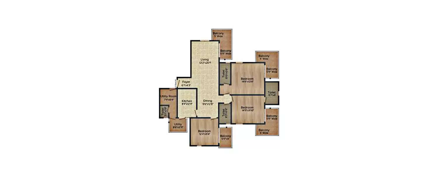 Floor plan for 3 BHK