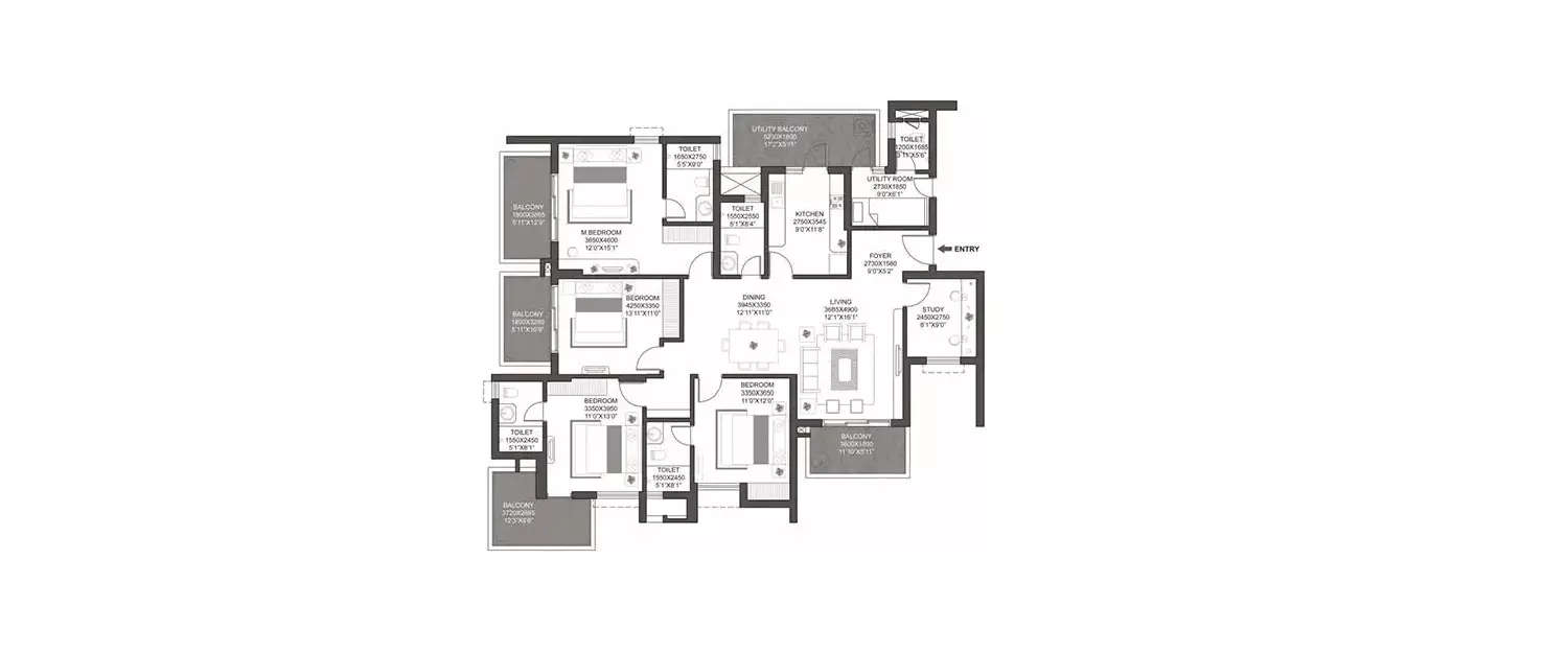 Floor plan for 4 BHK