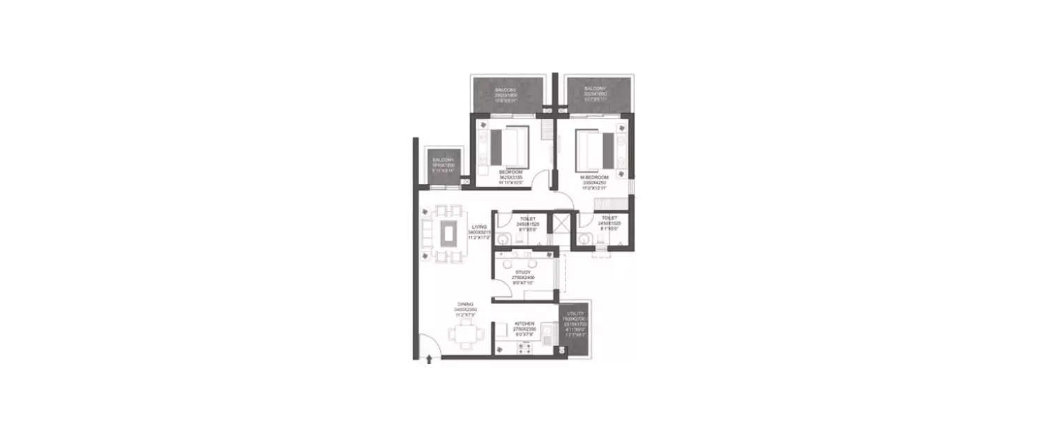 Floor plan for 2 BHK