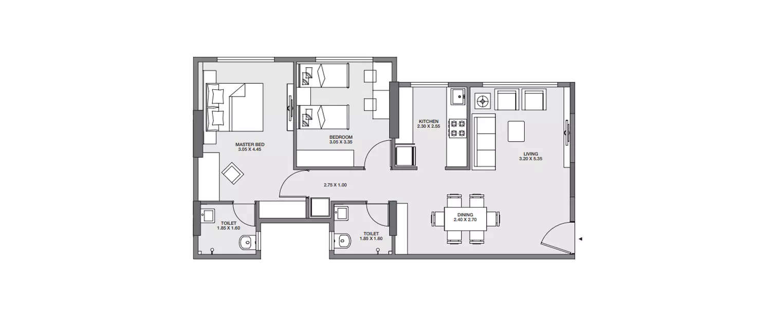 Floor plan for 2 BHK