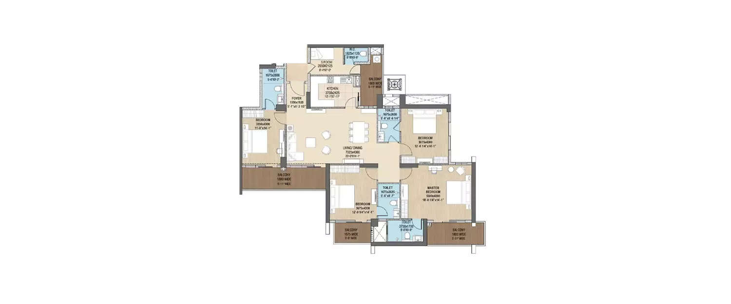 Floor plan for 4 BHK