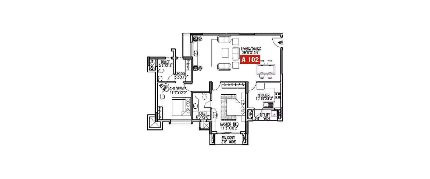 Floor plan for 2 BHK