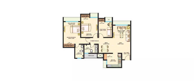 Dosti Desire Ghodbunder Road - Floor plan 3 BHK 864 Sq.ft