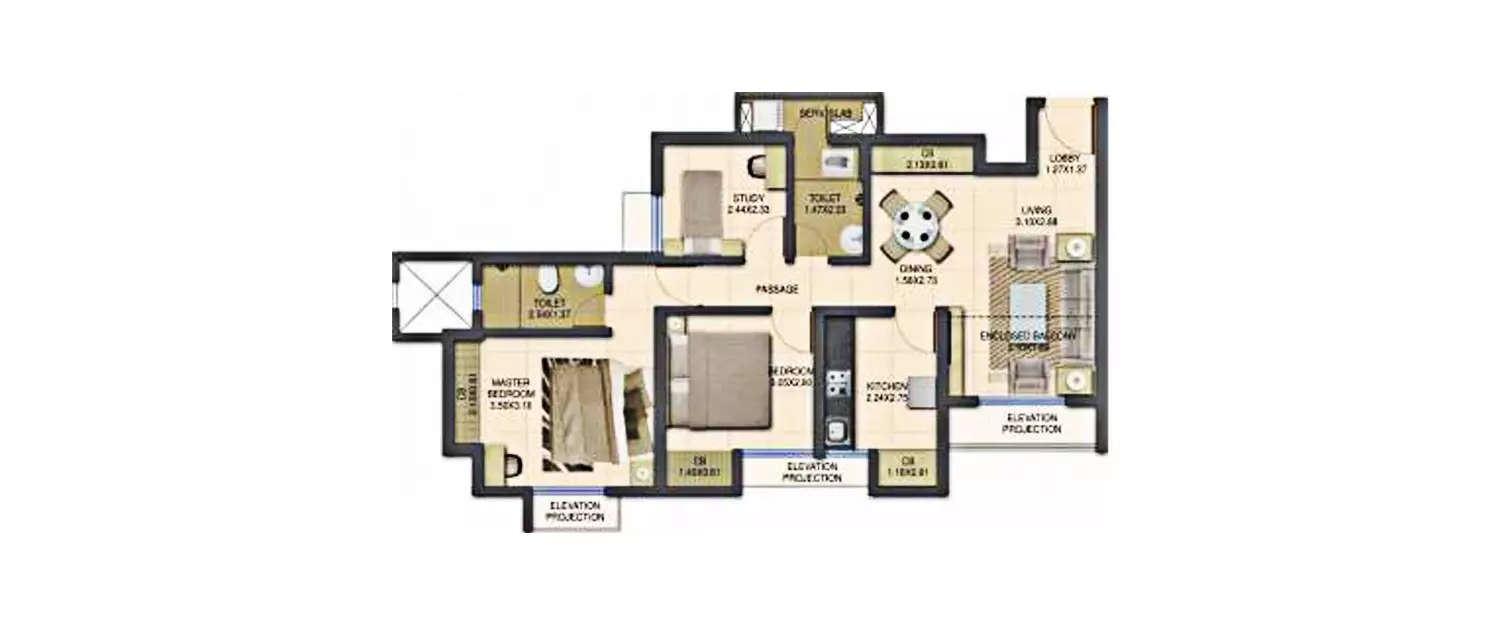 Floor plan for 2 BHK