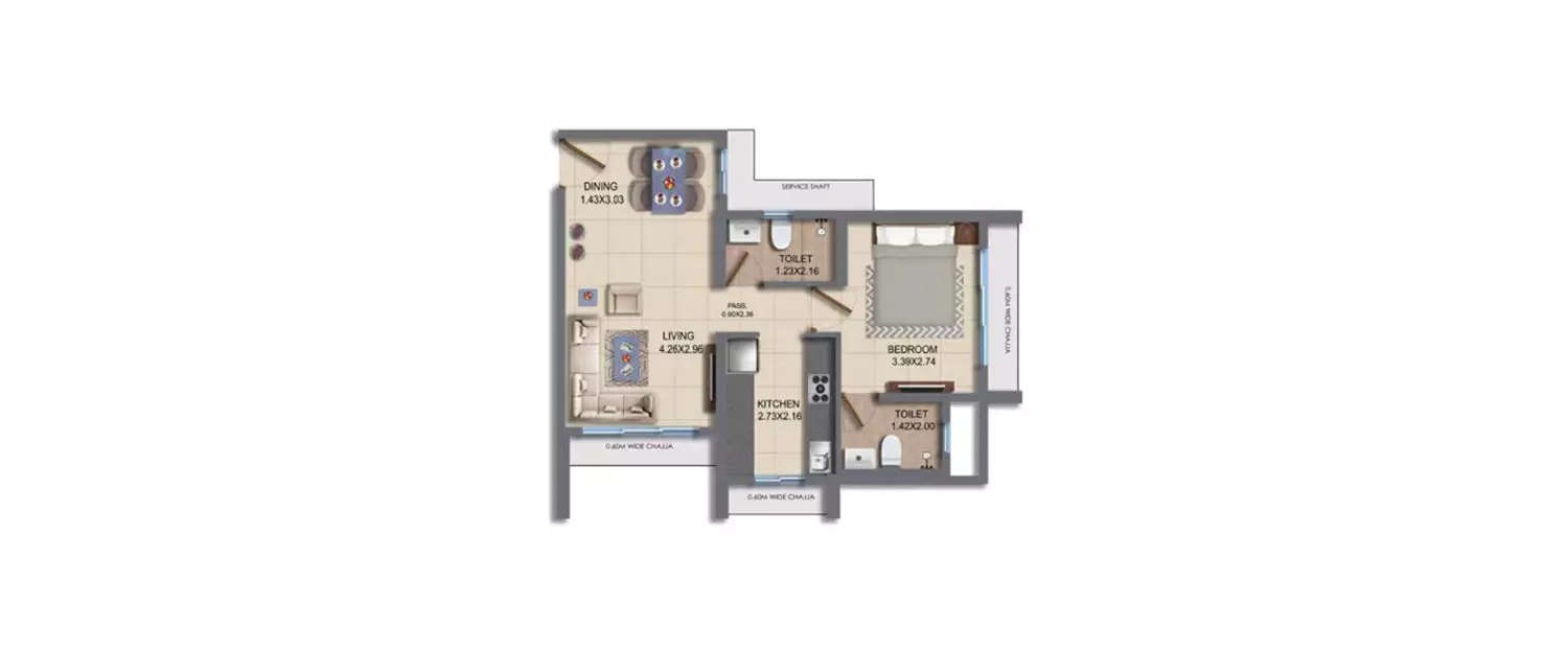 Floor plan for 1 BHK