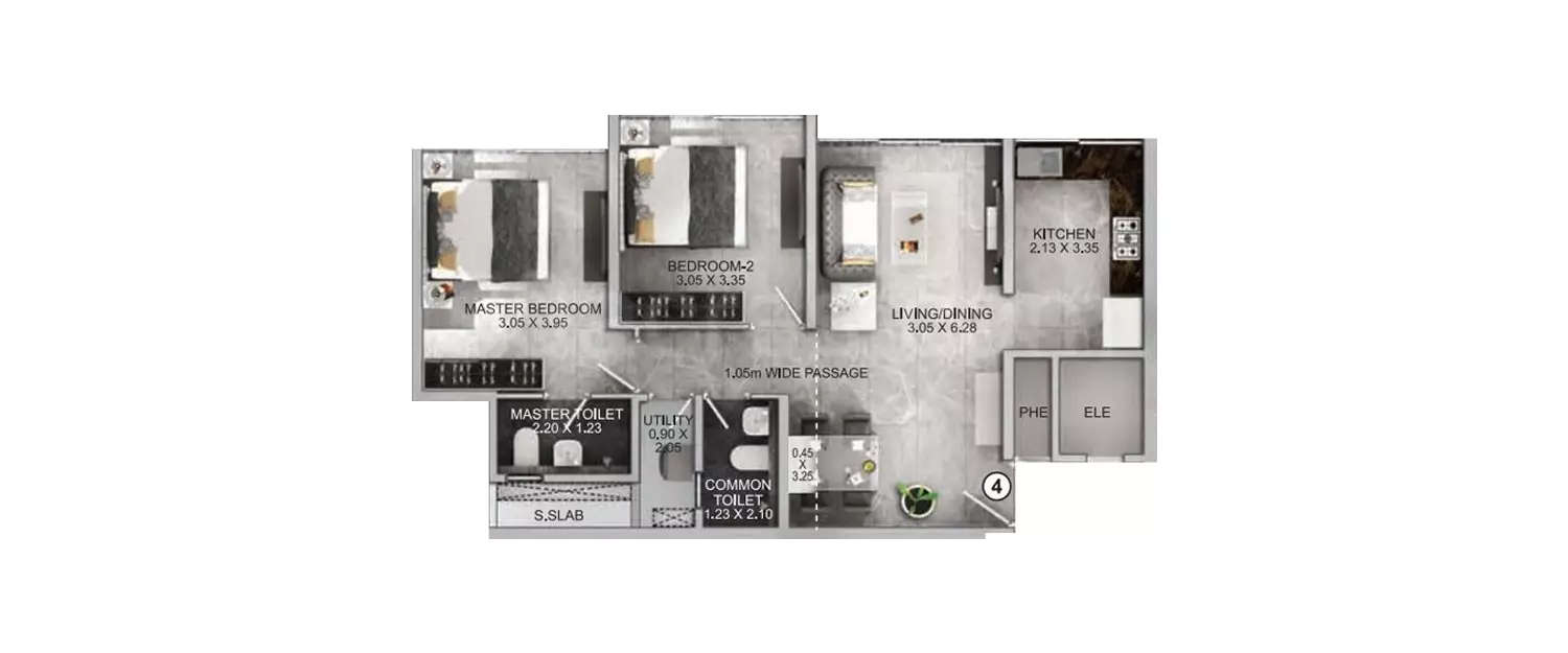 Floor plan for 2 BHK