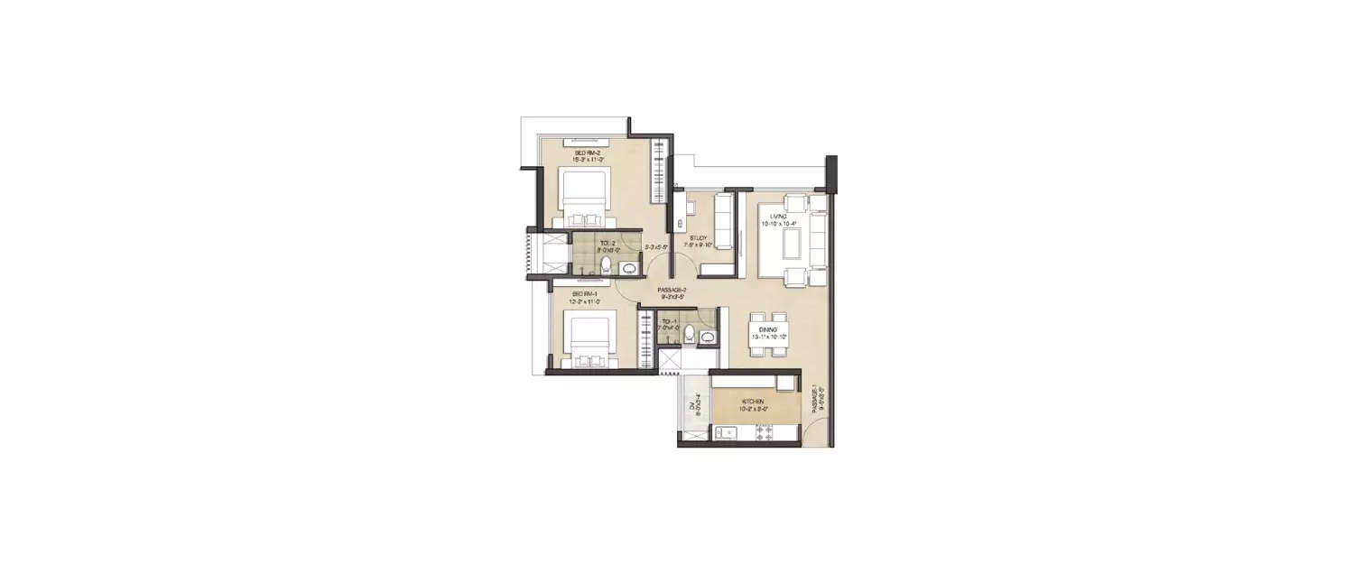 Floor plan for 2.5 BHK