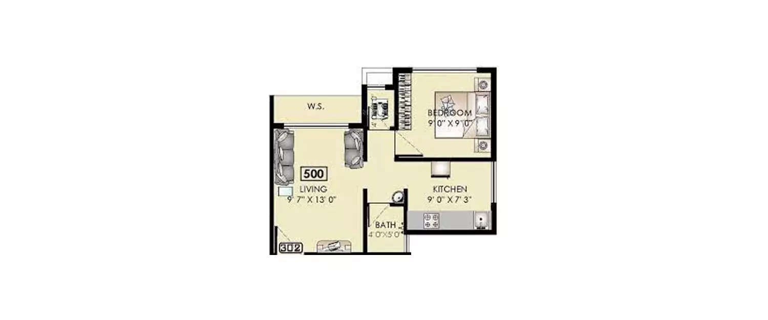 Floor plan for 1 BHK